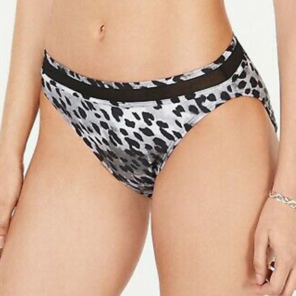 DKNY Women's Mesh-Trimmed Bikini Bottoms - Snow Leopard